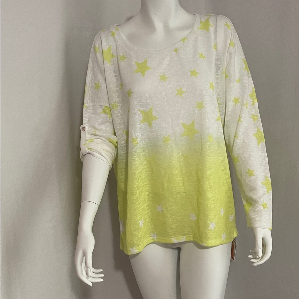 Vecceli Italy Star Print Long Sleeve Tee - Yellow and White